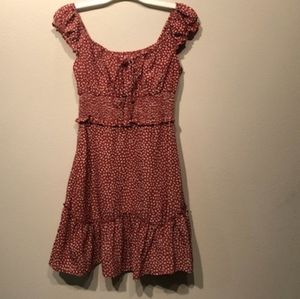 Valphsio red smocked ruffle dress